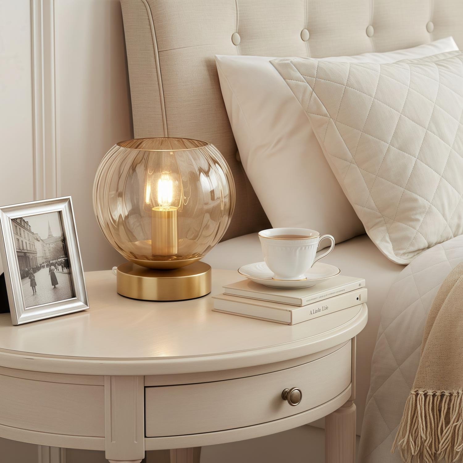 Tracian Modern Dimple Globe Table Lamp - Brass Ambient Decorative Lamp for Bedroom or Lounge T1049