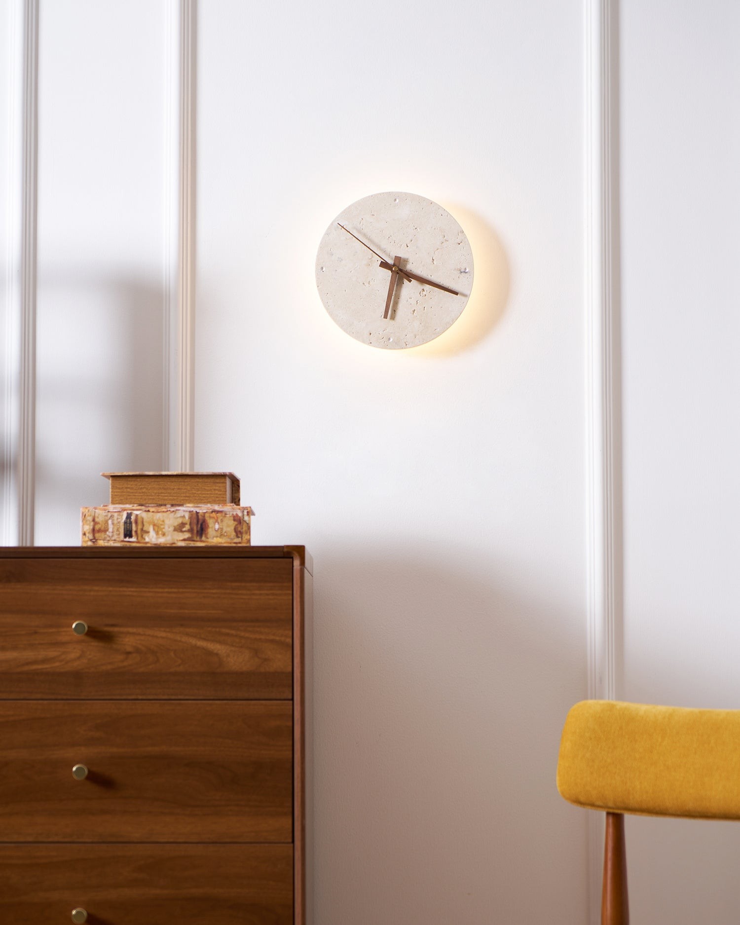Round Stone Clock Wall Light - Wabi Sabi Lamp for Bedroom P079