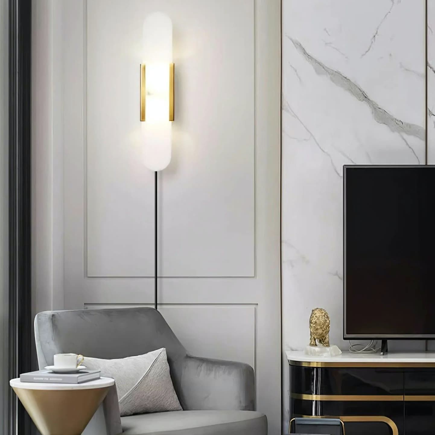 Alabaster Elongated Plug In Wall Lamp M135