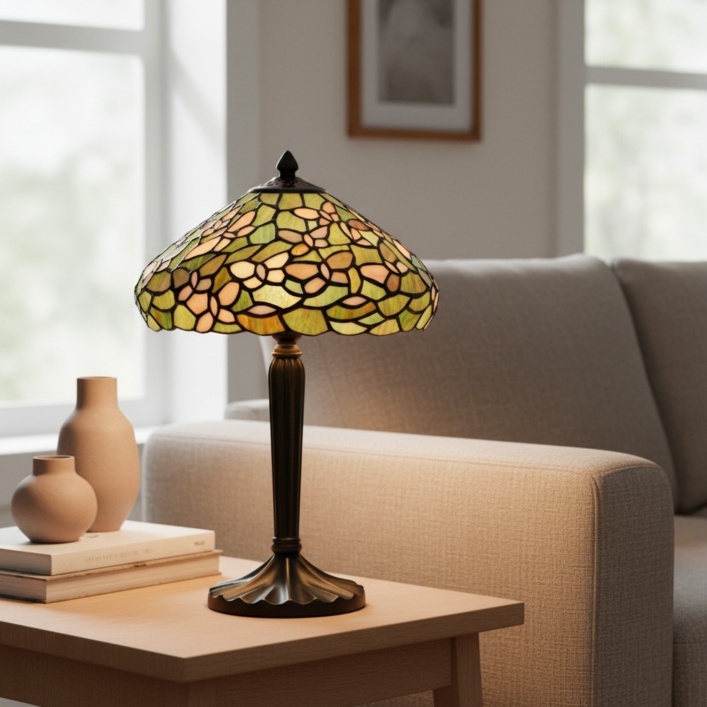 TF Sorenia Table Lamp - Warm Stained-Glass Floral Art-style Lamp for Living Room or Bedroom T893