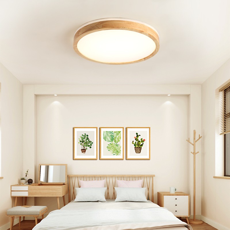 Circle Wooden LED Ceiling Light-Double Light Source