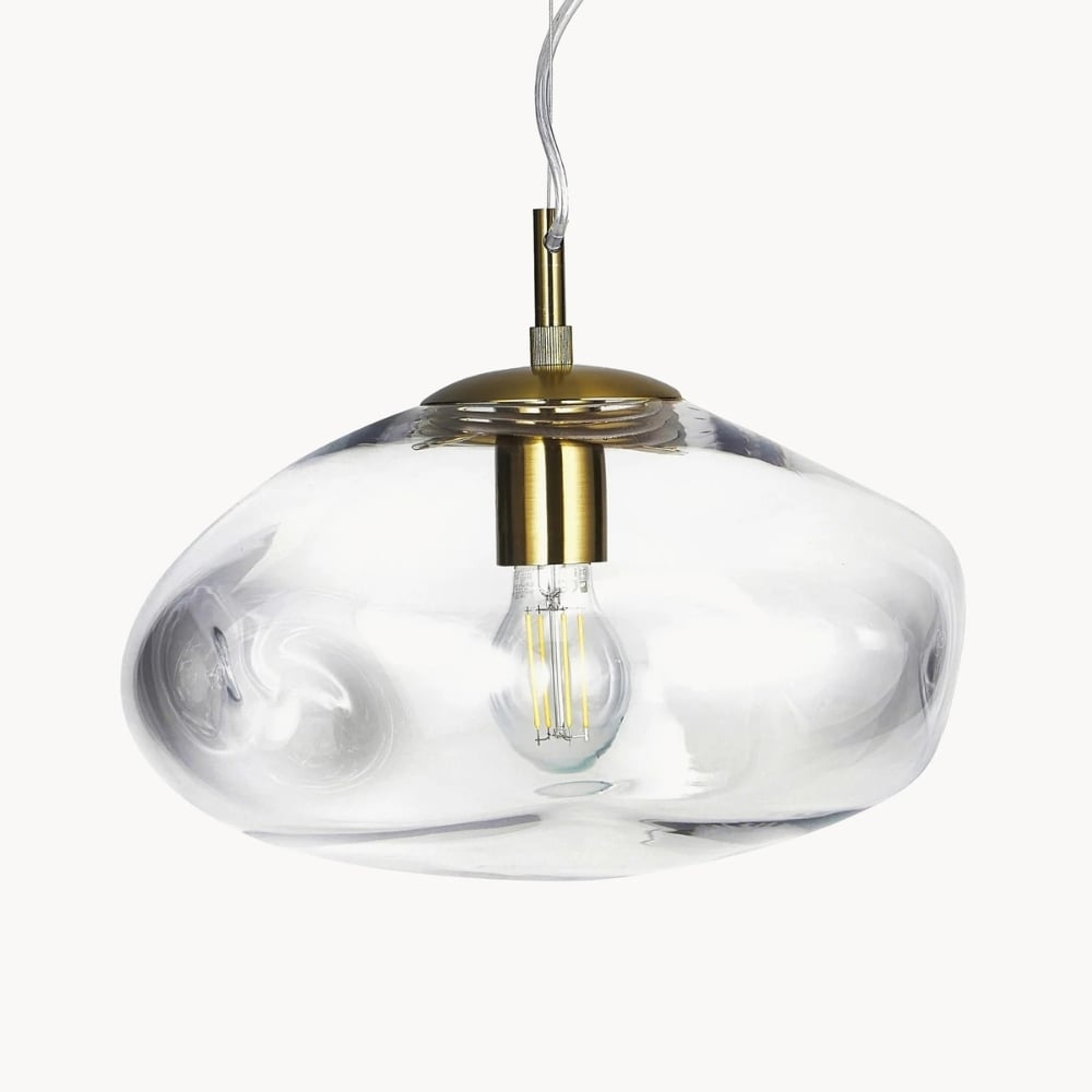Glissora Soft Curved Glass Pendant Light - Hanging Pendant Glass and Metal for Dining and Kitchen Island T793