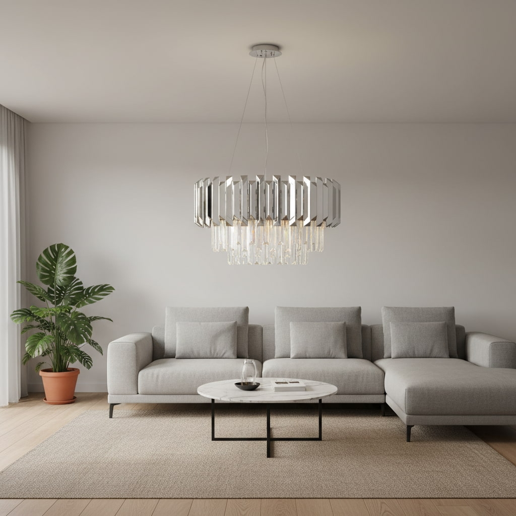 Virelia Contemporary Crystal Pendant Light - Layered Crystal Shade Ceiling Fixture for Dining or Living Room T836