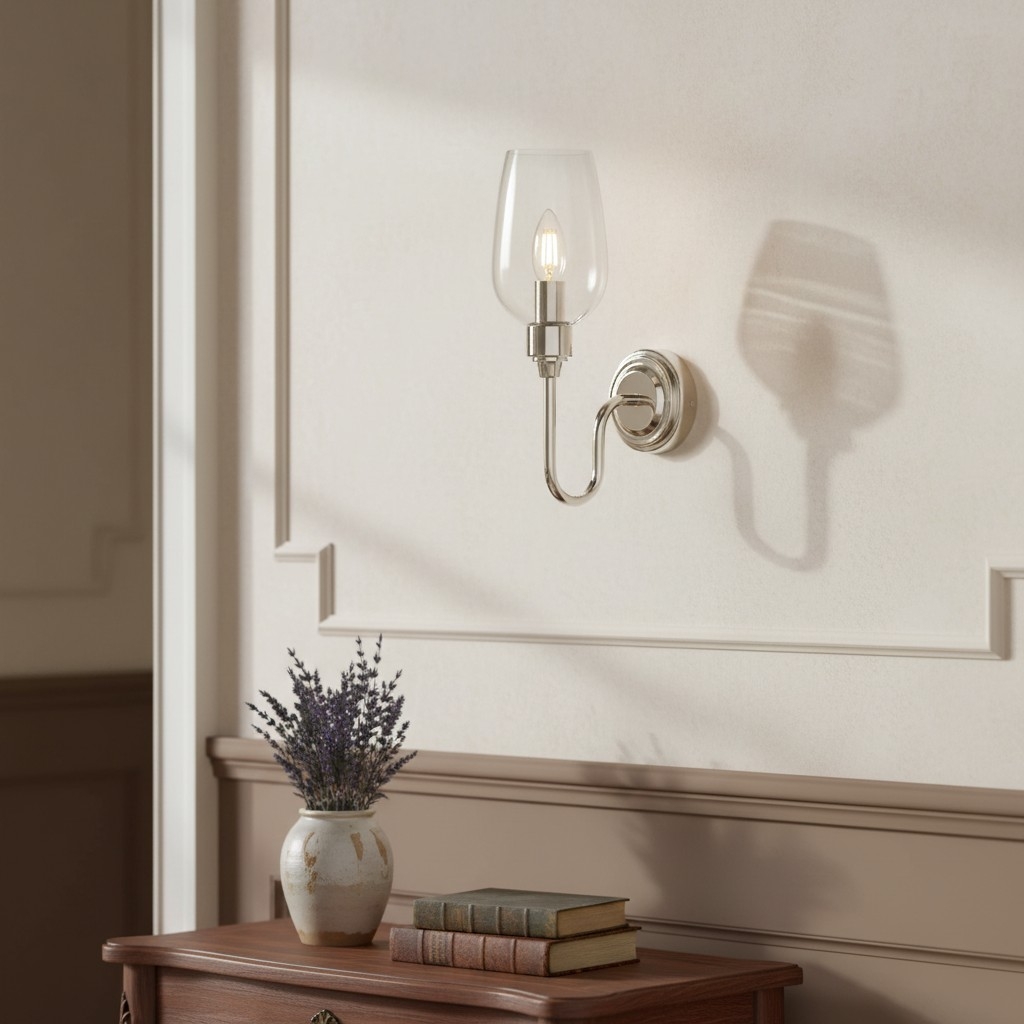 Clarione Art Deco Wall Light with Clear Glass Shade - Modern Metal Design for Hallways T918