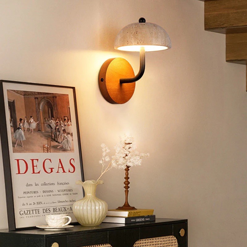 Travertine Umbrella Wall Lamp - Vintage Design with Integrated LED S314