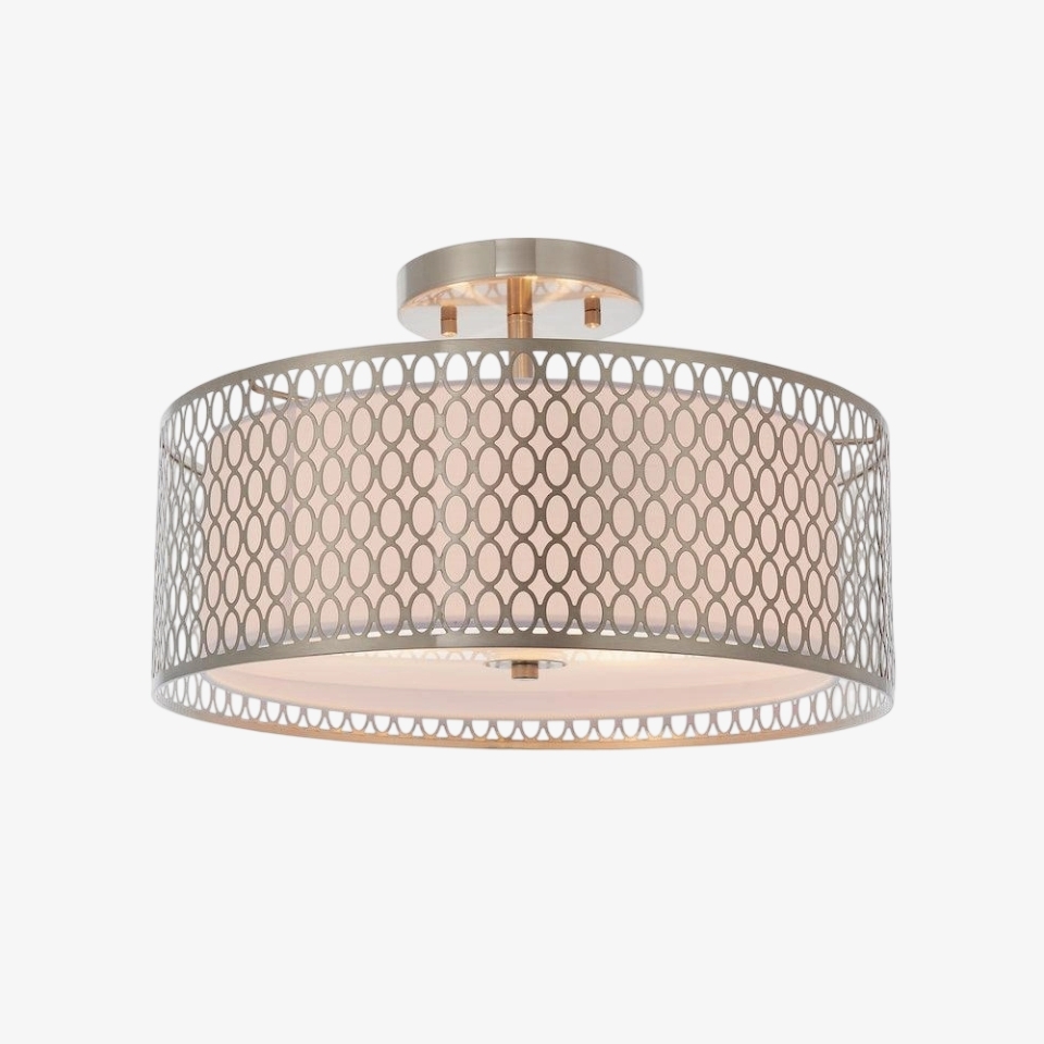 Liorin Geometric Mesh 3‑Light Flush Ceiling Light - Mesh Metal Frosted Glass Lamp for Living Room or Hallway T865