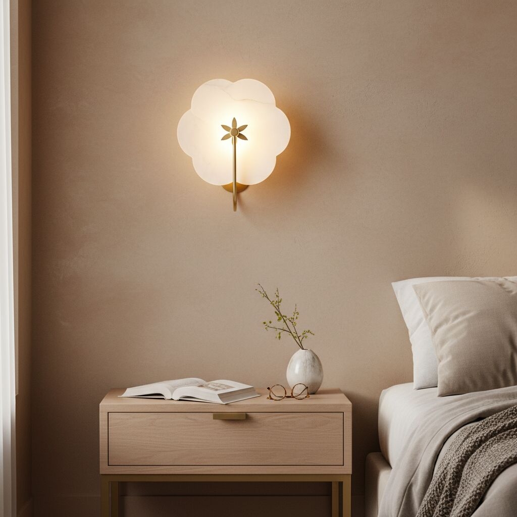 Albi Alabaster Wall Lamp - Carved floral Outlines are Suitable for Living Rooms or Bedrooms T728