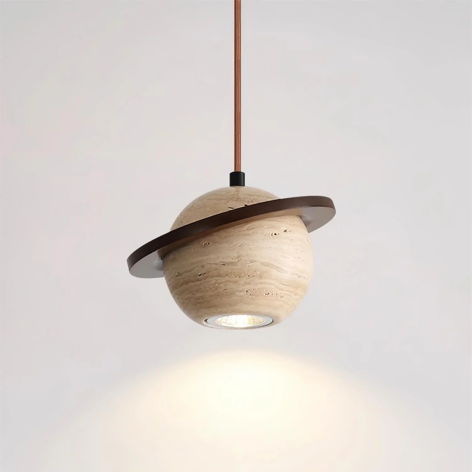 Saturn Pendant Light In Travertine With Warm Ambient Glow S286