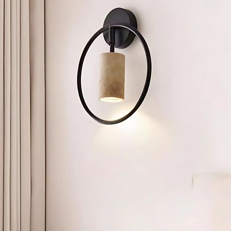 LED Ring Wall Lamp with Travertine Rotating Spotlight S333