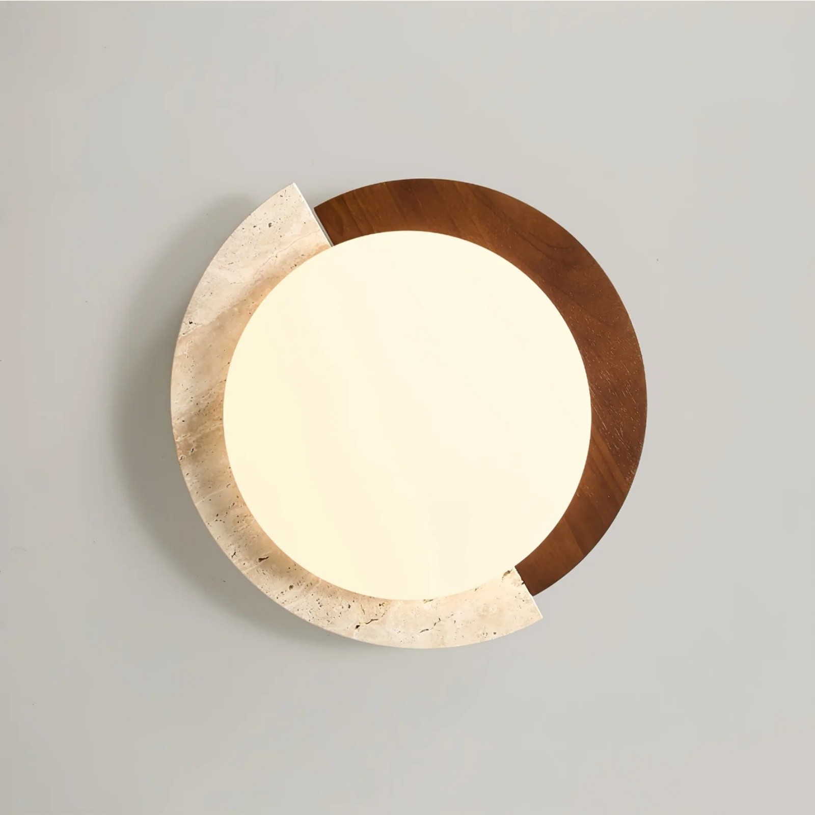 Half Moon Splicing Design Travertine & Wood Ceiling Lamp S292