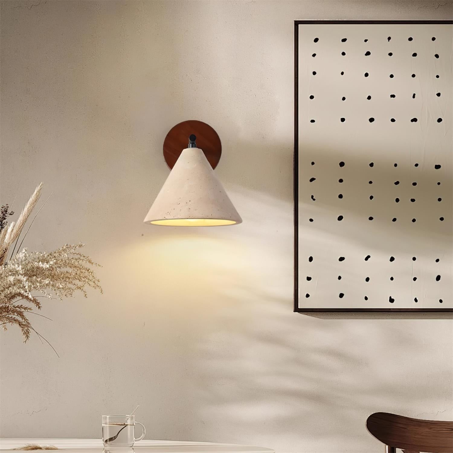 Textured Travertine Cone Wall Light - Minimalist Bedroom Sconce M56