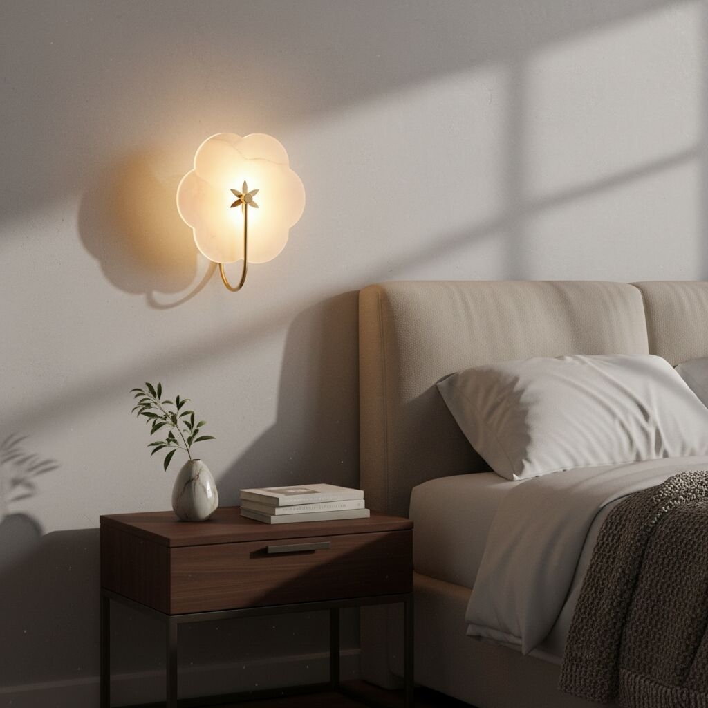 Albi Alabaster Wall Lamp - Carved floral Outlines are Suitable for Living Rooms or Bedrooms T728