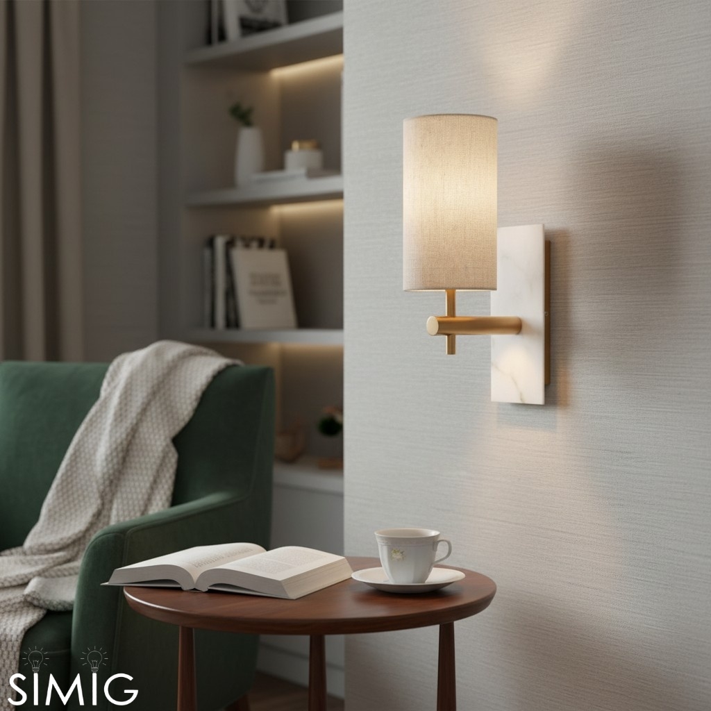 Linemora Timeless Marble Wall Lamp - Natural Linen Shade for Hallway T465
