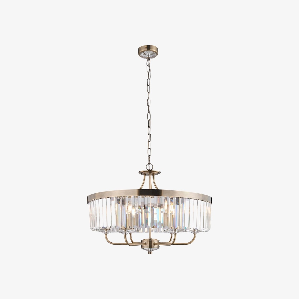 Beveline 6 Light Round Pendant - Cut Glass Shades Elegant Metal Frame for Dining Kitchen Island T872