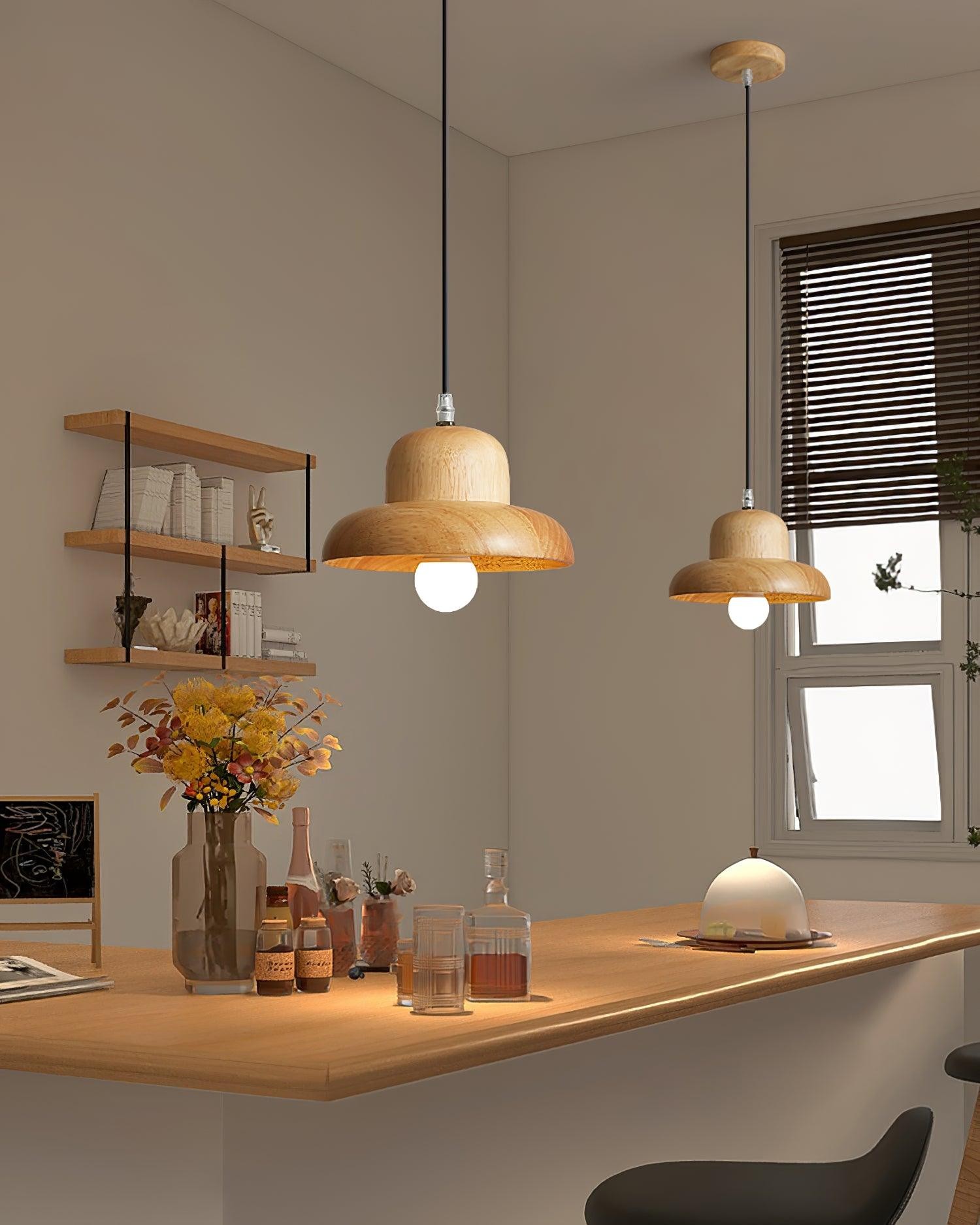 Wood Hat Pendant Lamp M195