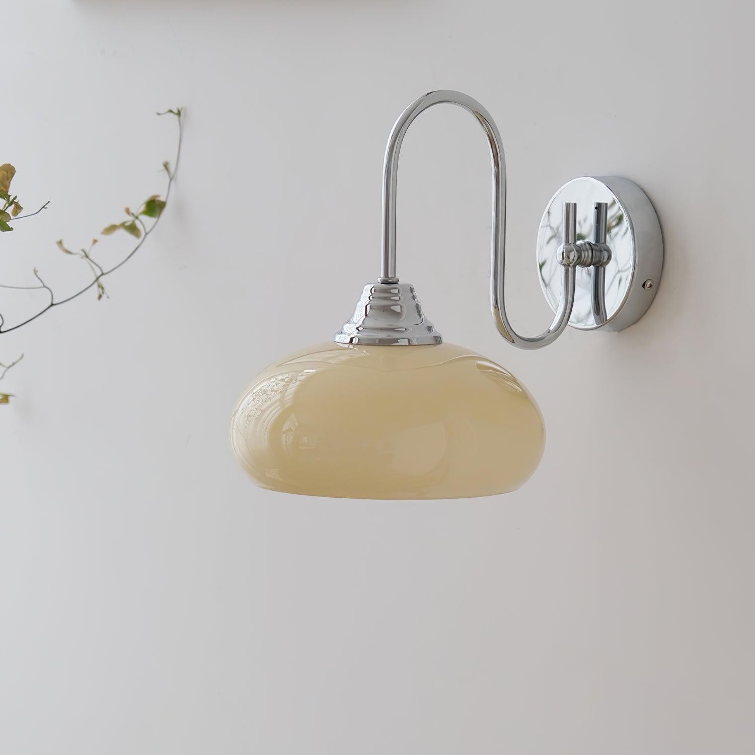 Bauhaus Wind Cream Glass Shade Metal Curved Pole Wall Sconce G45