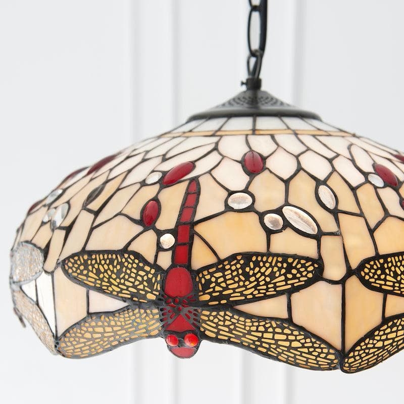 TF Dragonfly Tiffany Pendant Light - Art Nouveau Stained Glass Pendant for Living T849