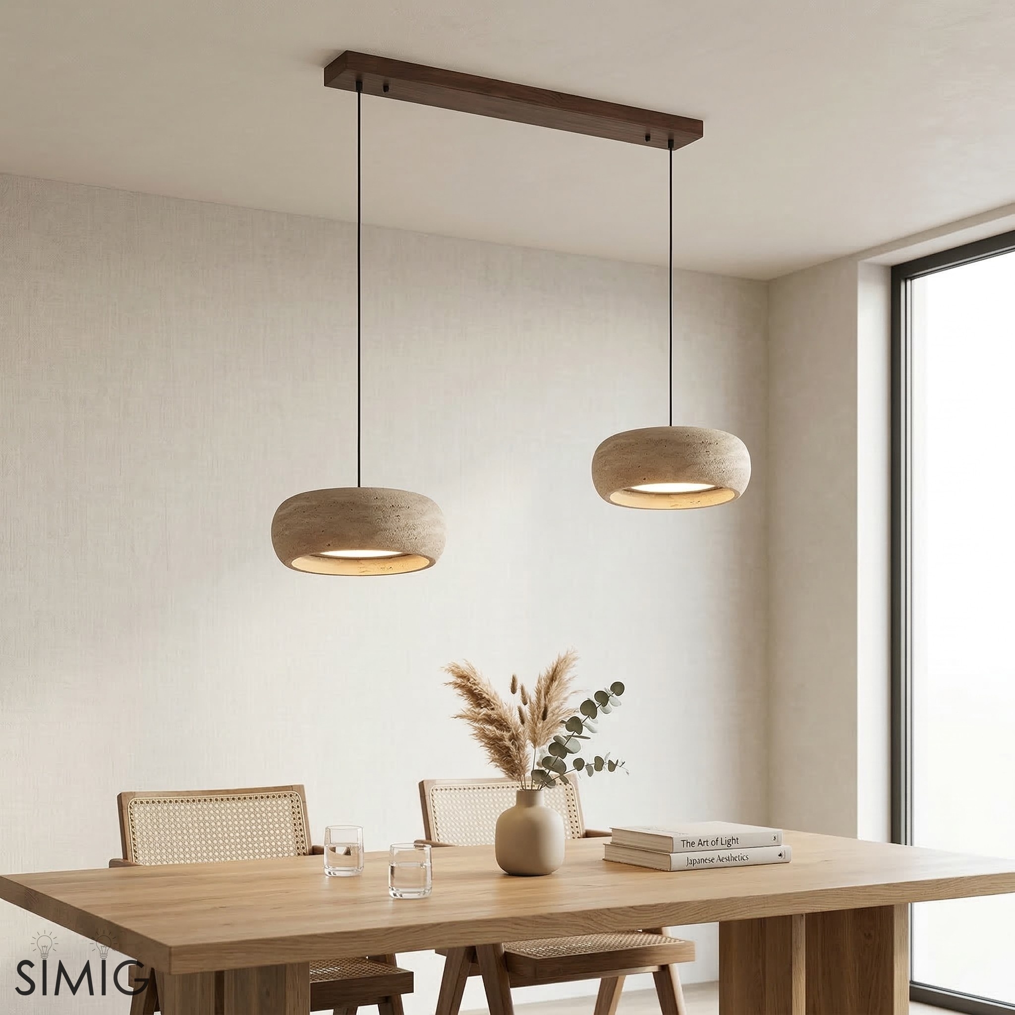 Travertine Donut Pendant Light – Minimalist Stone Lamp for Dining Room S410