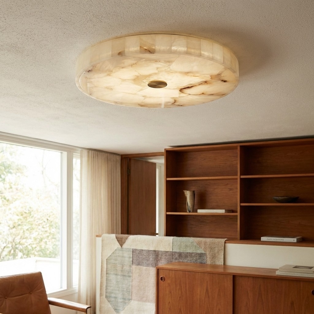 AlbaSphere Modern Round Ultra Thin Ceiling Lamp - Alabaster Contemporary Home Lighting T1151