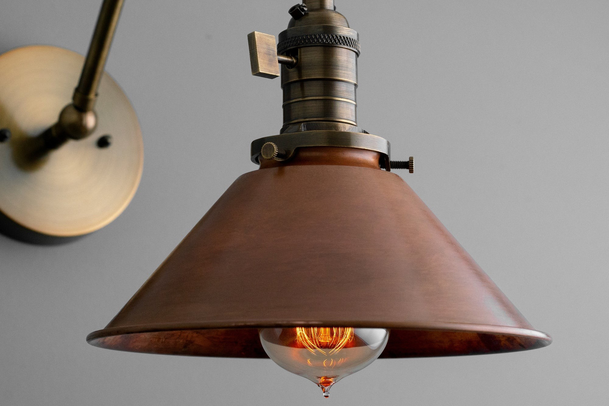 Conique Metal Industrial Wall Sconce with Adjustable Arm - Vintage Copper Cone Shade for Task Lighting T390