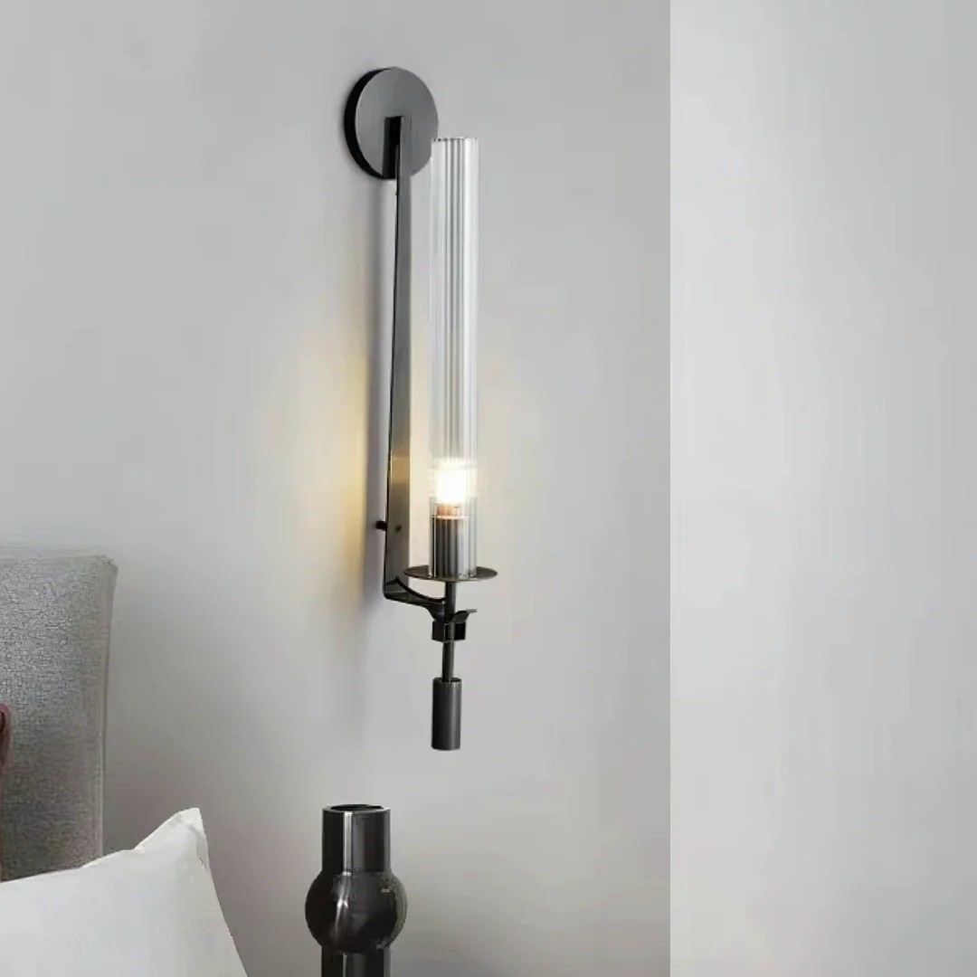 Ribbed Glass Wall Lamp with Slim Metal Base – Classic Meets Modern S229