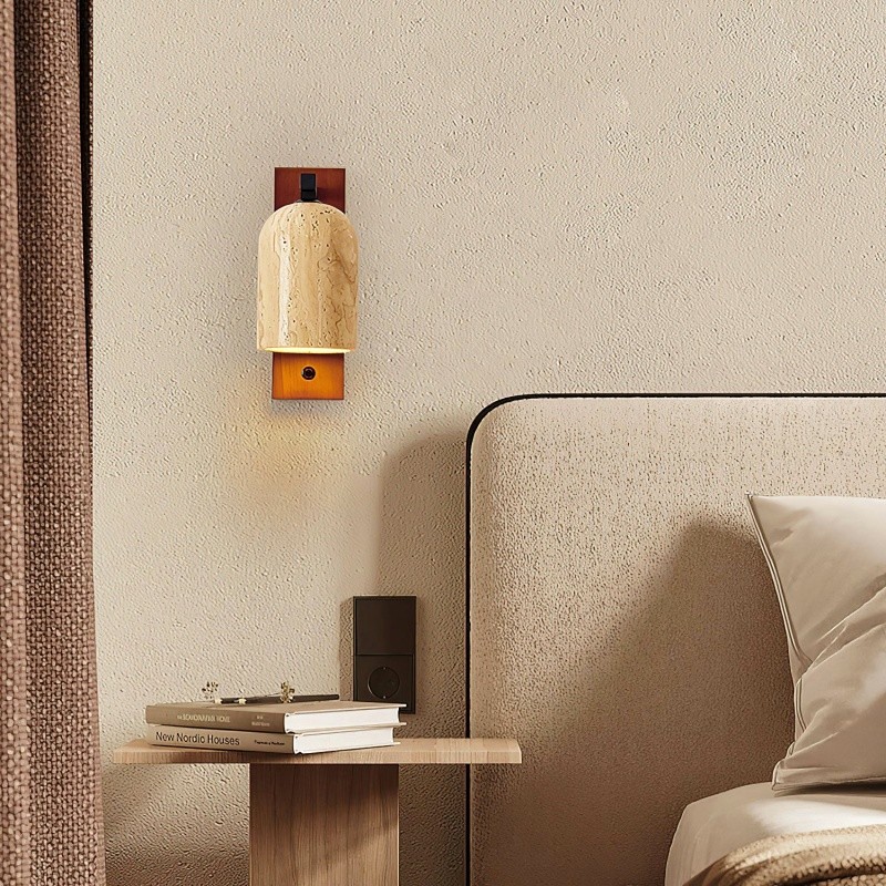Natural Walnut Travertine Bell Wall Sconce for Living Room S318