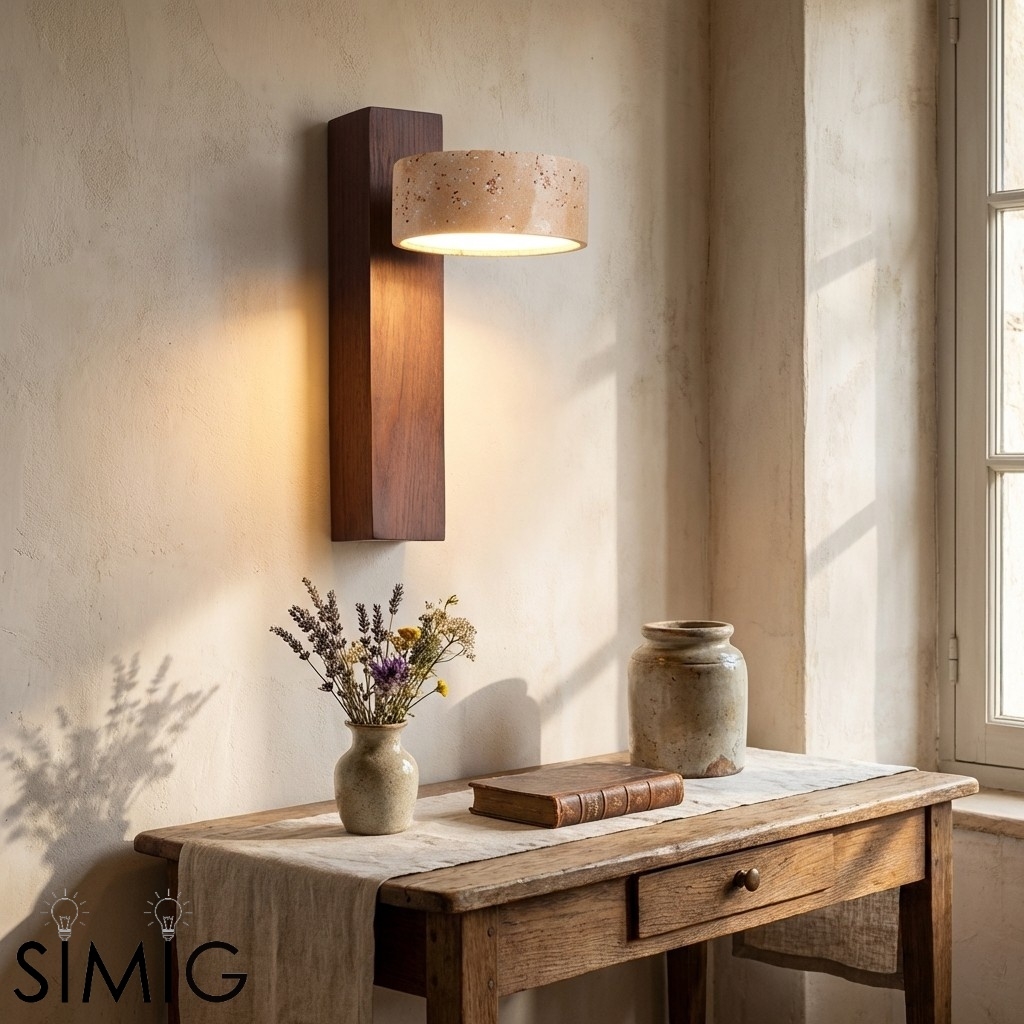 Travertine Cylinder Shade Lamp - Vintage Wall Sconce for Hallway M13