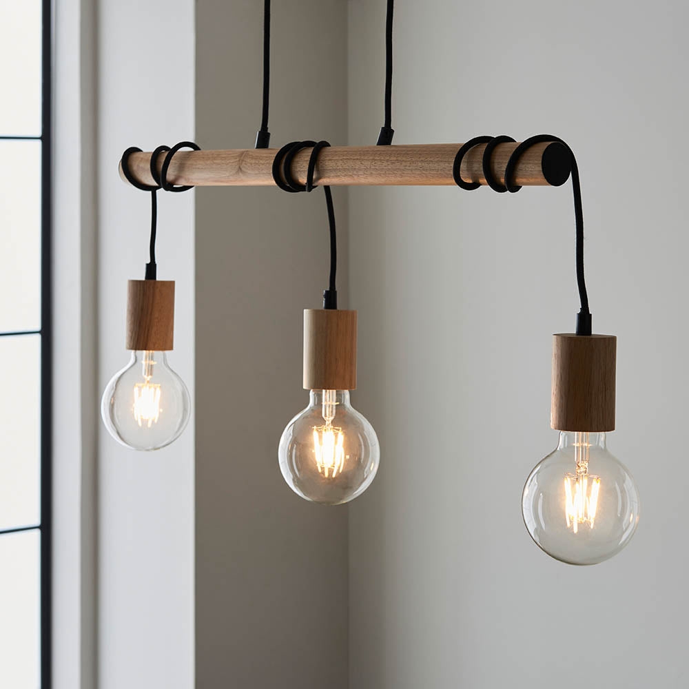 Virell Adjustable Linear Ceiling Light - 3‑Bulb Wooden and Metal Design for Kitchen Island or Office T870