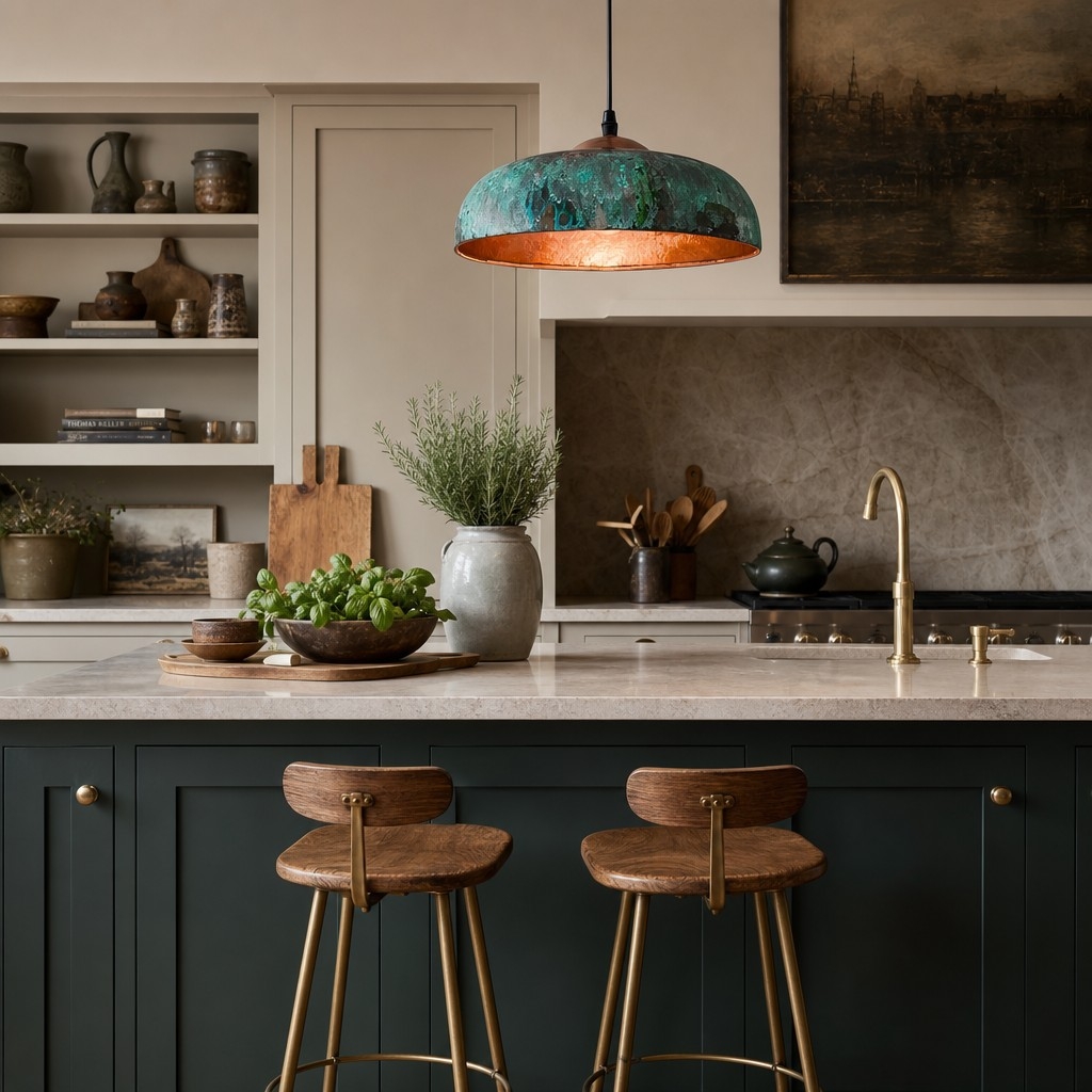 Aerugix Vintage Hammered Copper Dome Pendant Light - Natural Metallic Finish for Dining Room T2250