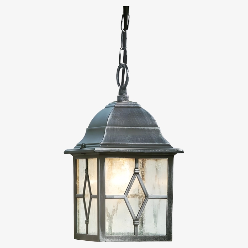 Frostine Outdoor Hanging Lantern - Geometric Leaded Glass for Garden Entryway T963