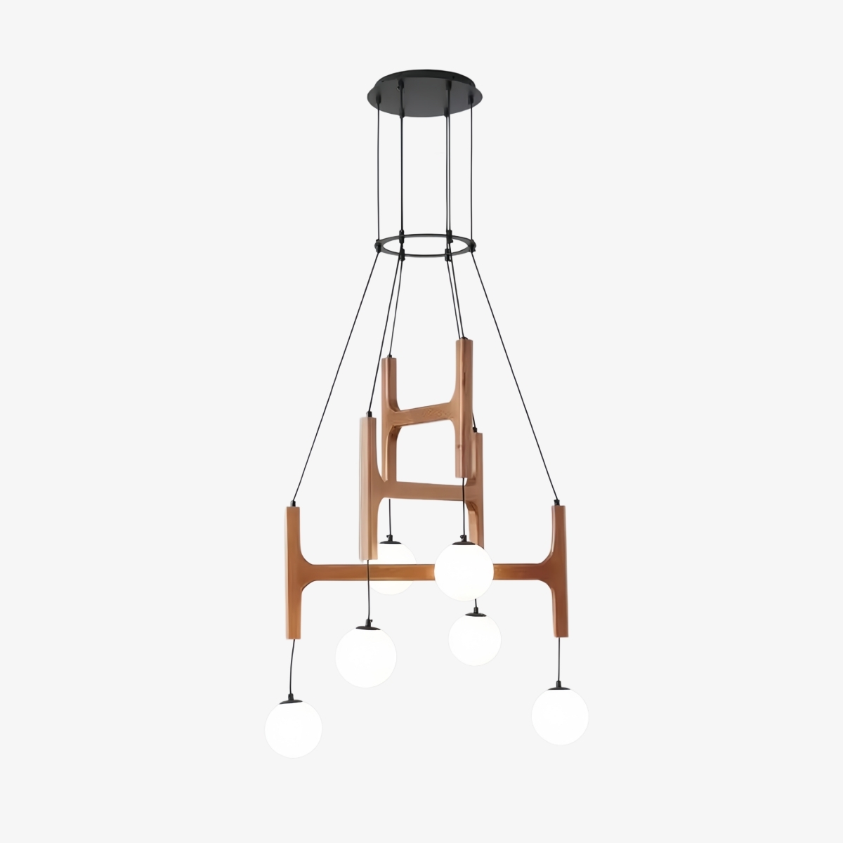 Auralith Wood Chandelier Multi Arm Fixture - Modern Natural Lighting for Living and Dining T1154