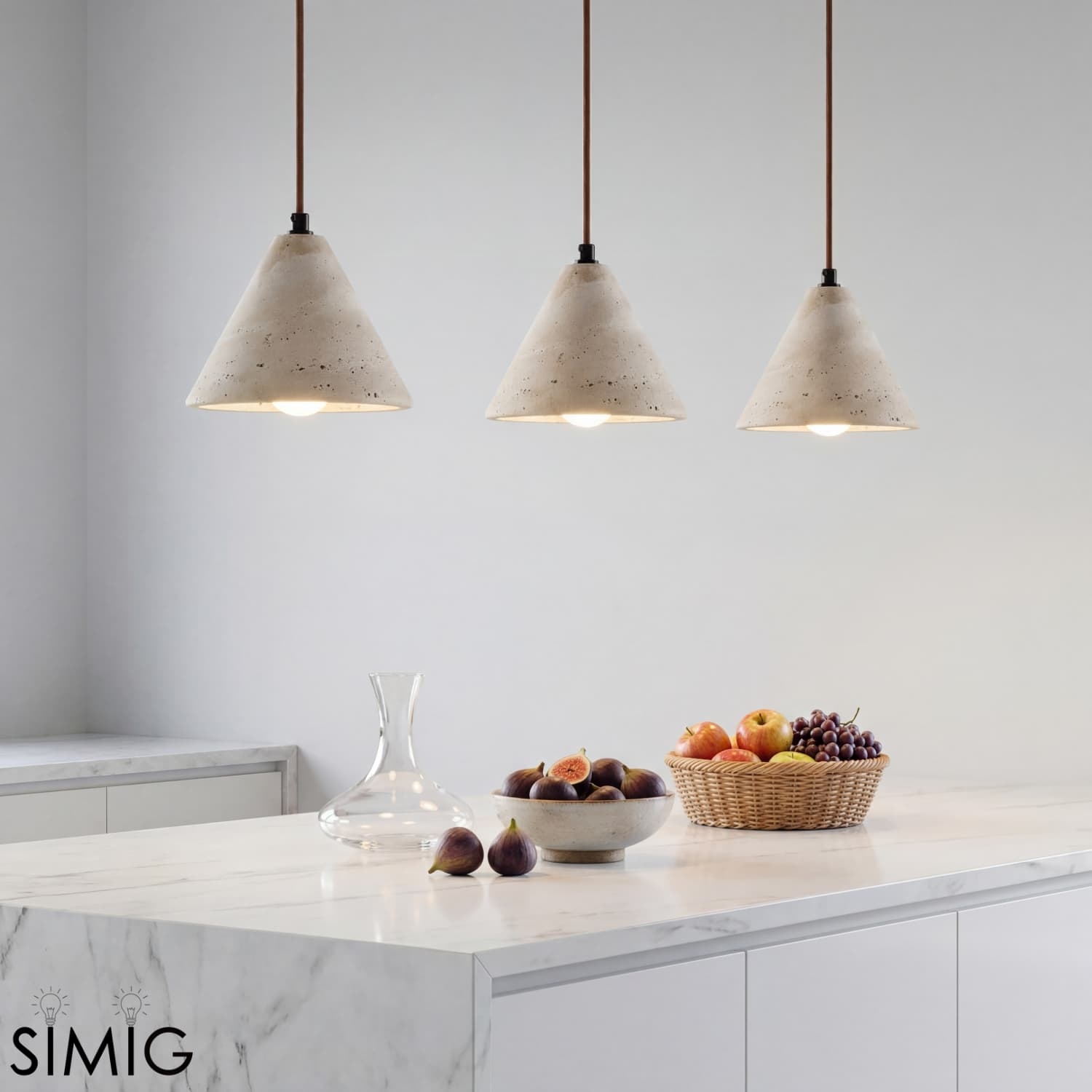 Travertine Cone Pendant Lamp - Minimalist Kitchen Island Light M160