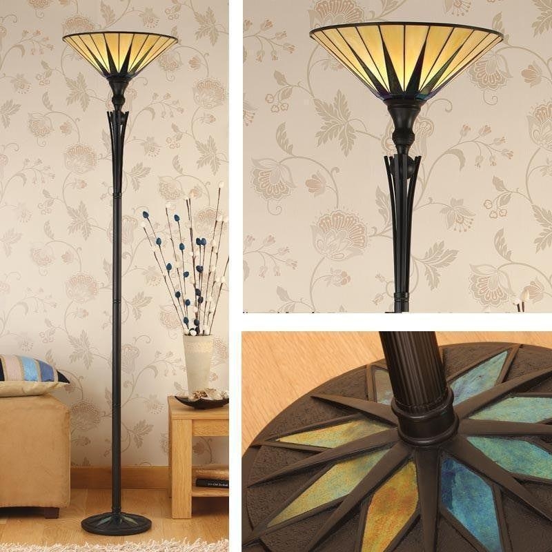 TF Dark Star Stained Glass Star Pattern Floor Lamp - Tiffany Style Uplighter for Living Rooms T1026