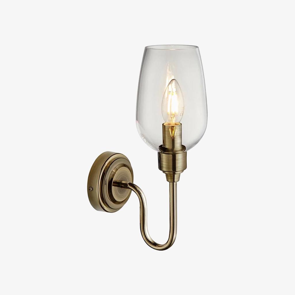 Clarione Art Deco Wall Light with Clear Glass Shade - Modern Metal Design for Hallways T918
