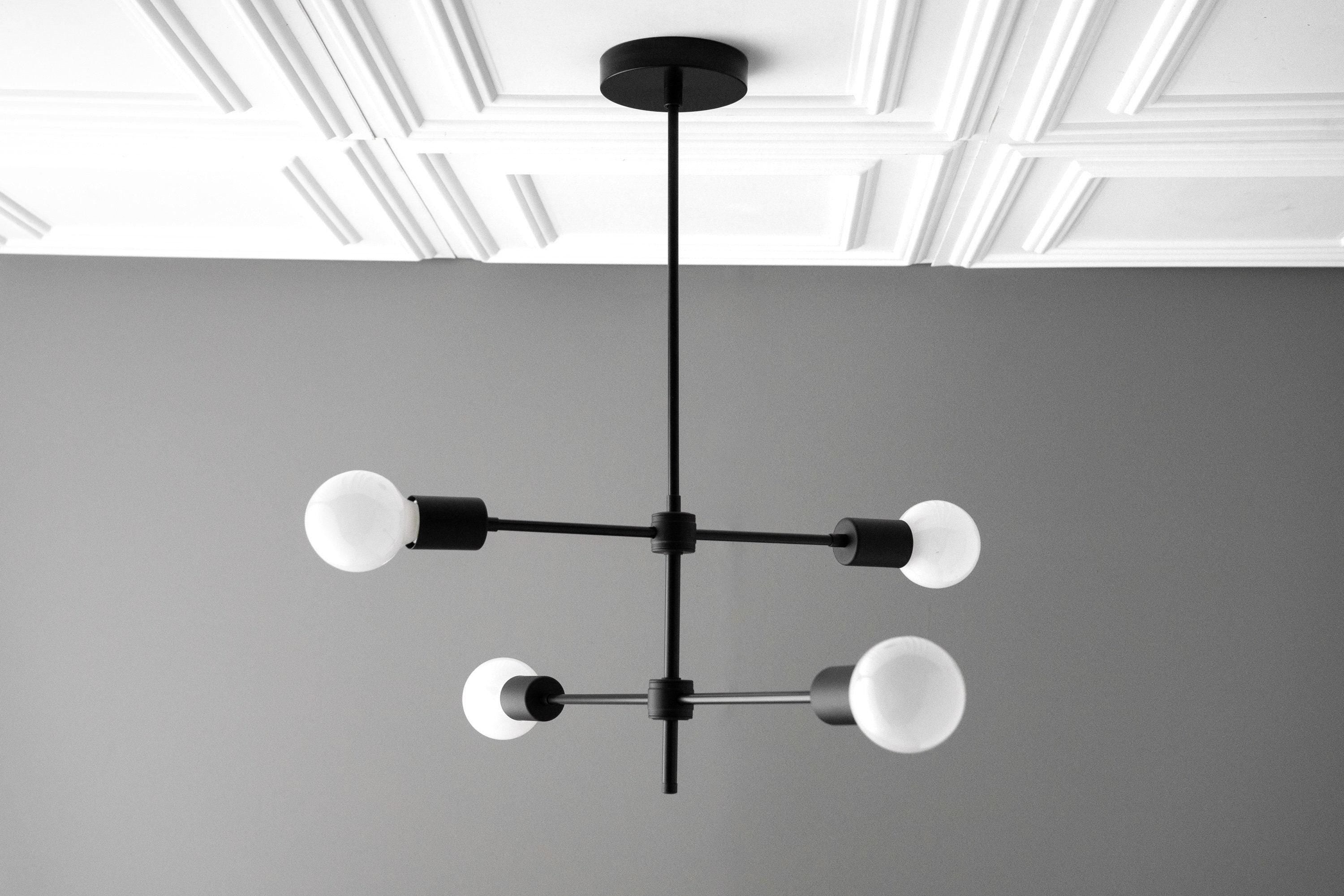 Mobilux Line Black and Brass Chandelier - Contemporary Globe Ceiling Hanging Light T337