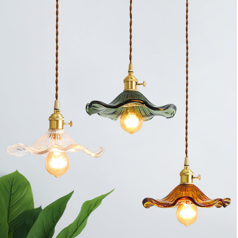 Vintage Glass Hibiscus Flower Pendant Light S129