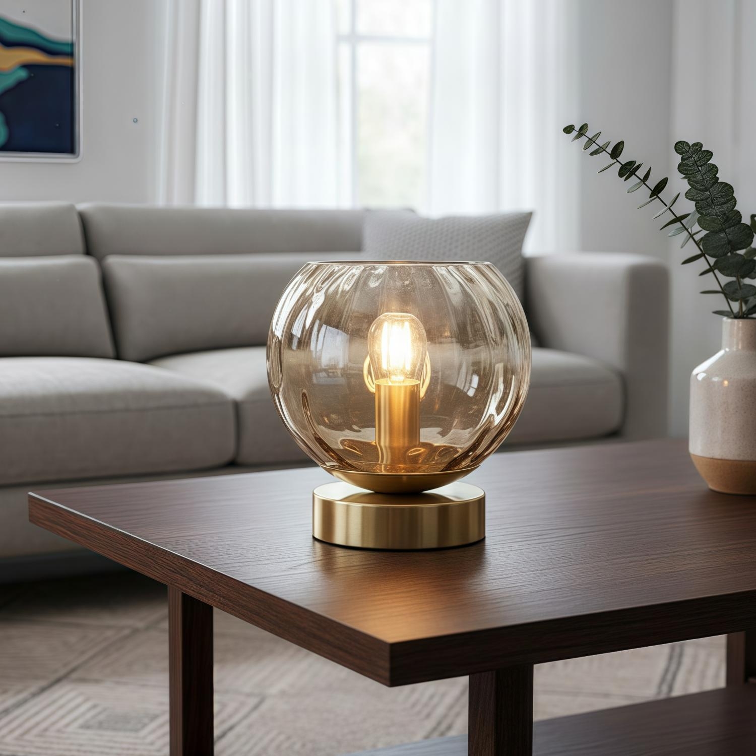 Tracian Modern Dimple Globe Table Lamp - Brass Ambient Decorative Lamp for Bedroom or Lounge T1049