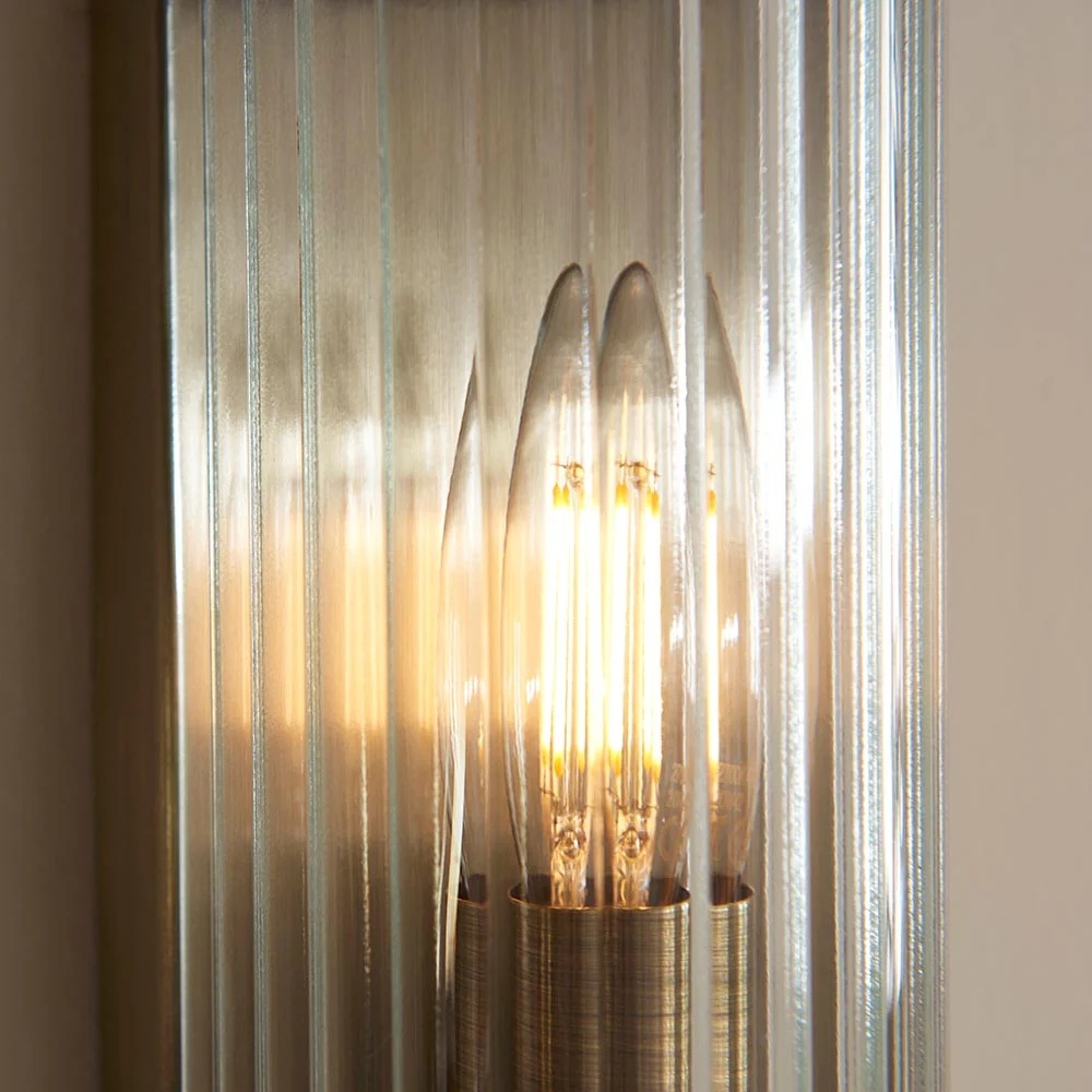 RibGlow Art Deco Ribbed Glass Wall Light - Vintage-Inspired Sconce for Living Room T841