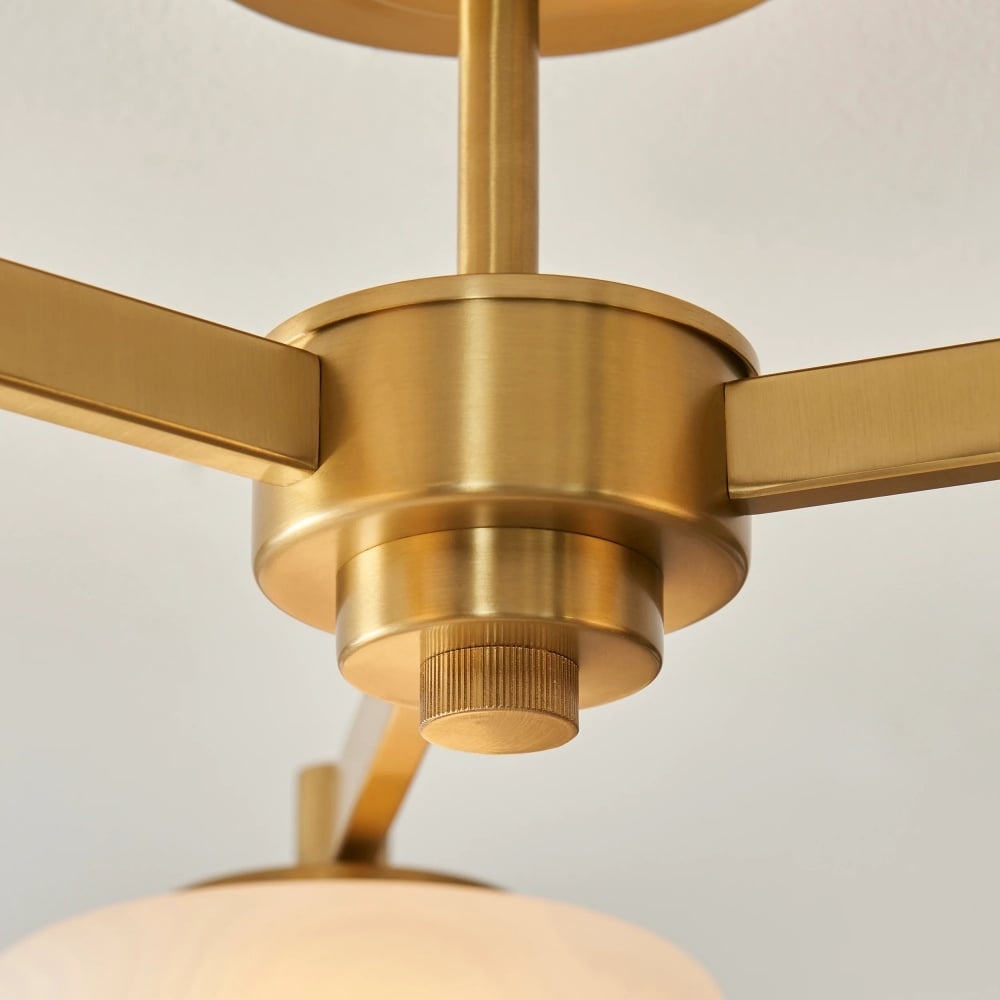 Zirvos Pendant with Frosted Opal Globes and Brushed Brass Frame for Living and Dining T937