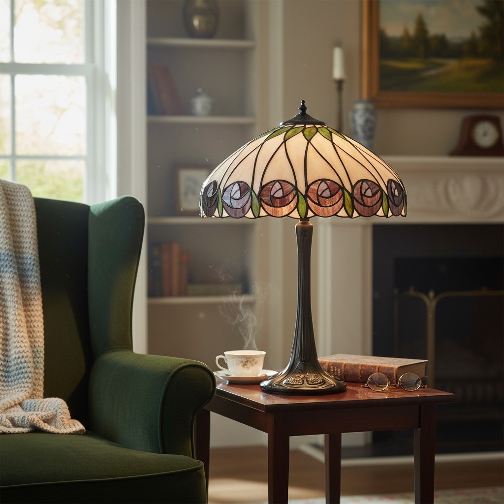 TF Hutchinson Art-Glass Tiffany Style Table Lamp - Handcrafted Design for Home and Office T1038