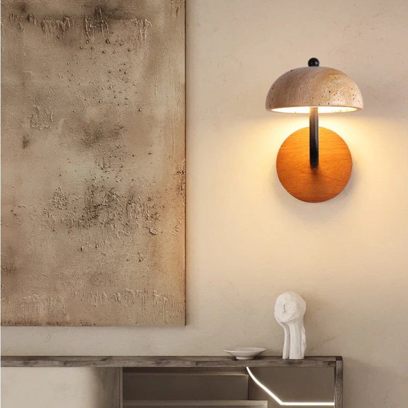 Travertine Umbrella Wall Lamp - Vintage Design with Integrated LED S314