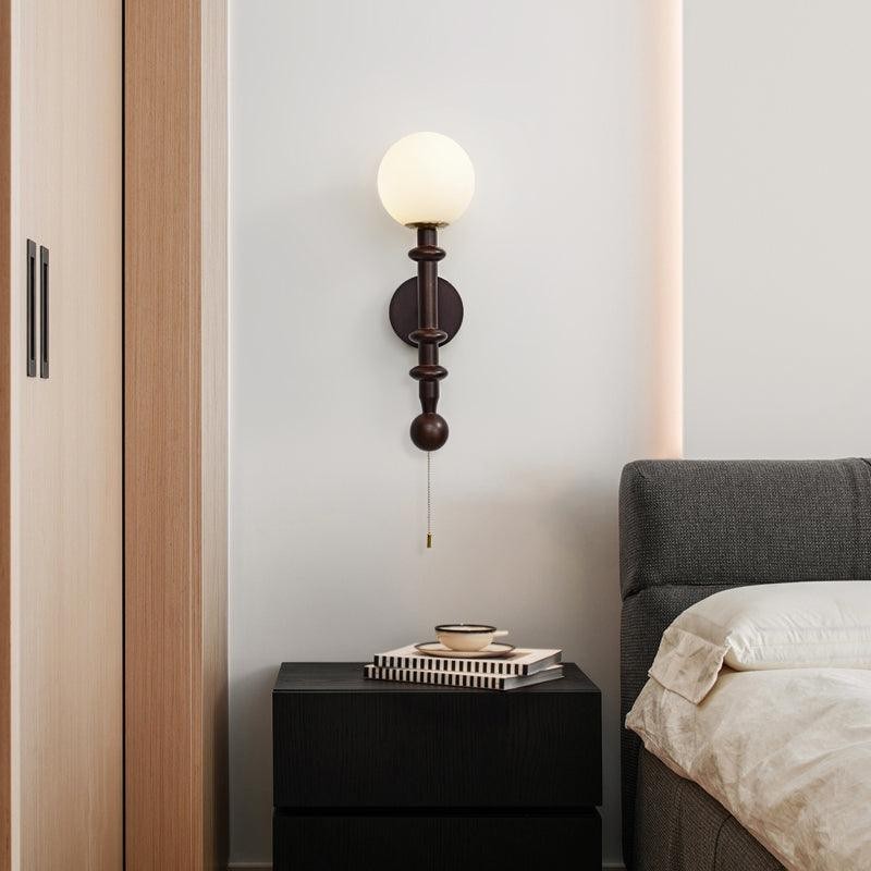 French Simple Vintage Bedside Wooden Glass Wall Lamp M322