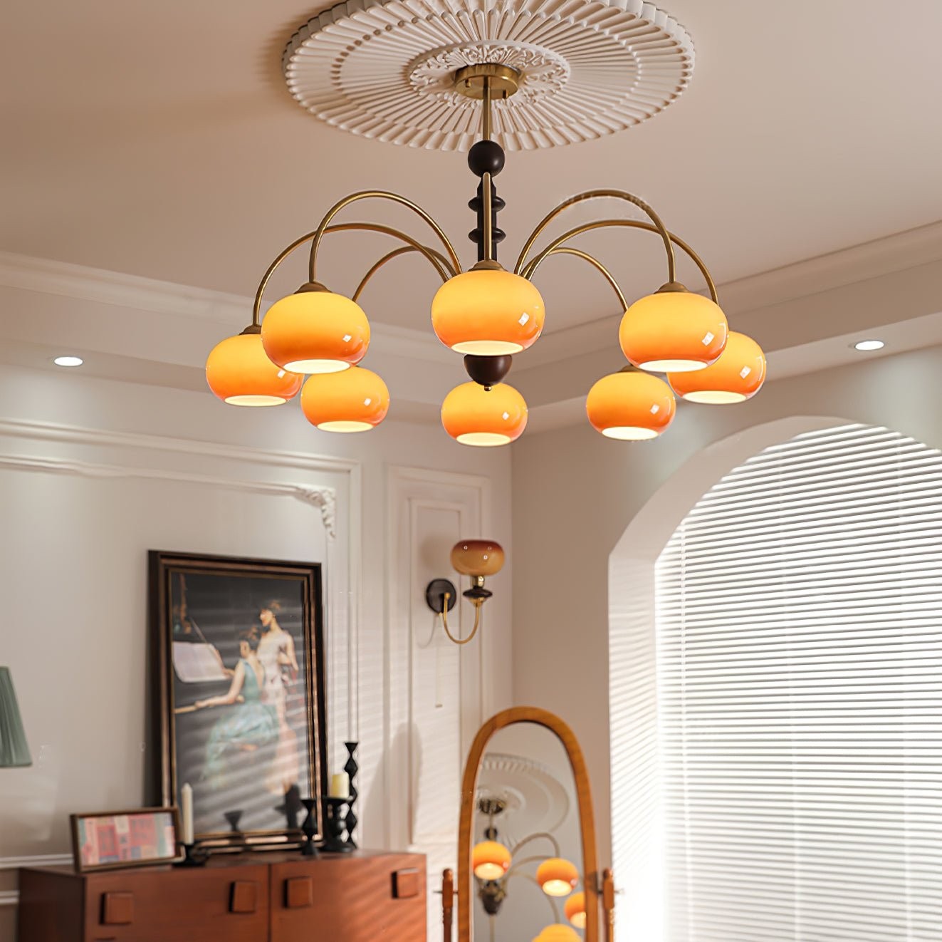 Vintage Bauhaus Persimmon Chandelier M422