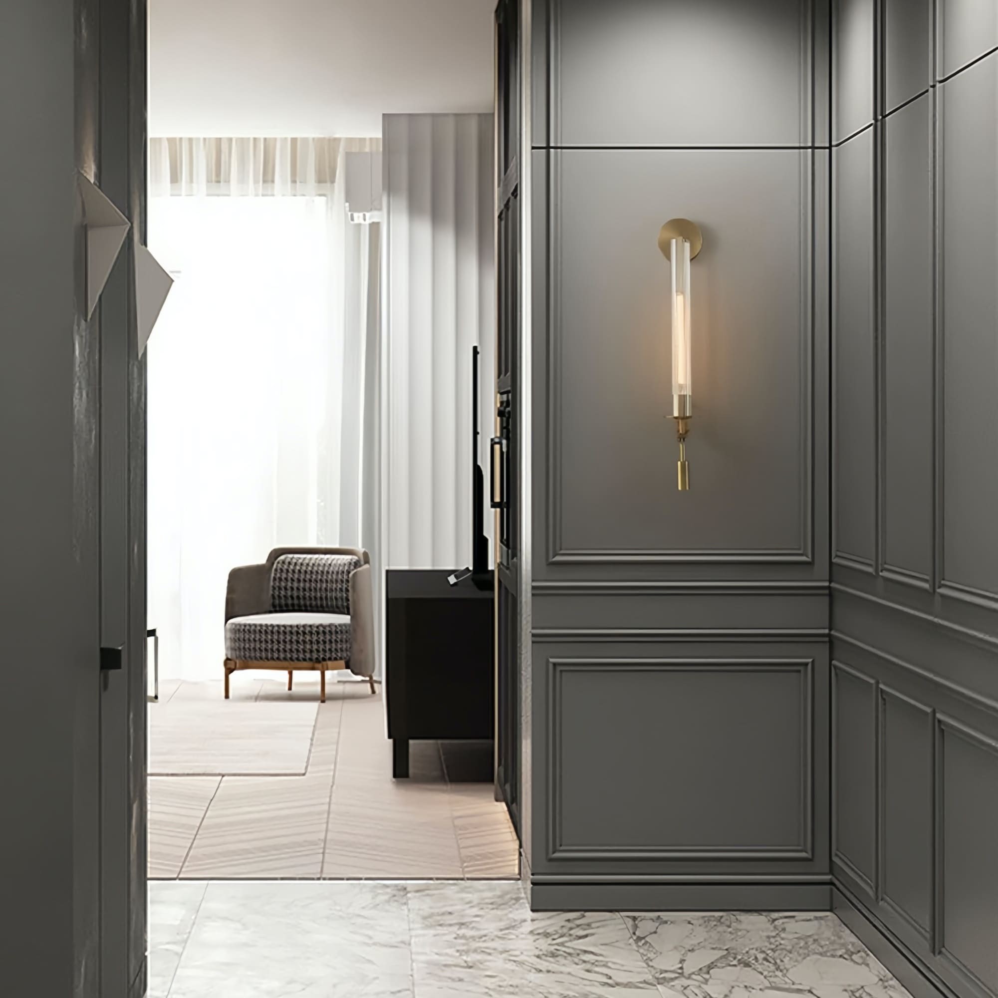 Ribbed Glass Wall Lamp with Slim Metal Base – Classic Meets Modern S229
