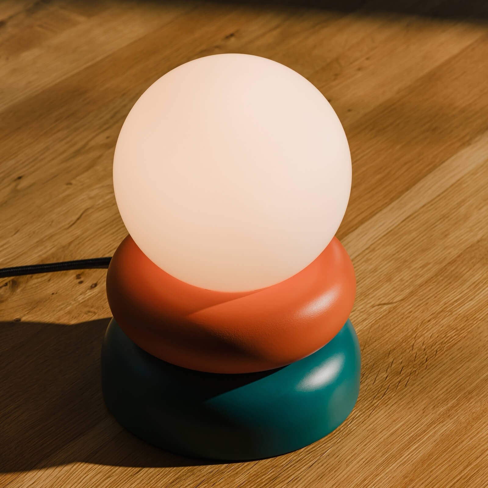 Elegant Table Lamp with Natural Wood and Glass Shade S233