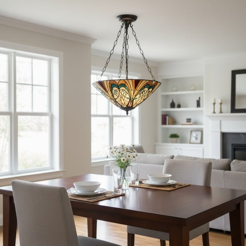 TF Hector Ceiling Light - Handcrafted Stained Glass Design Semi‑Flush or Pendant Fixture for Home T1018