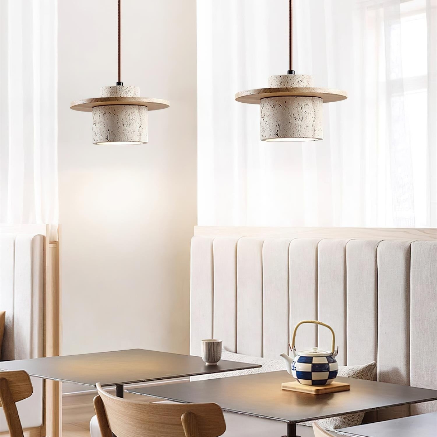 Elegant Textured Cylindra Stone Pendant Lamp G11