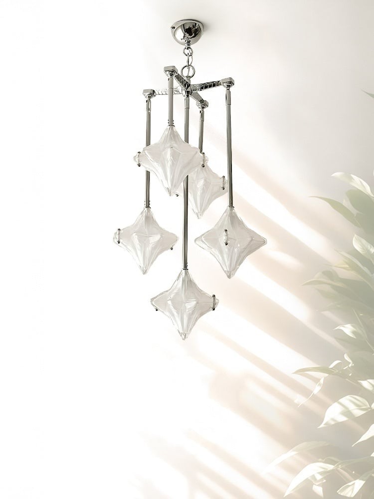 Art Deco Astris Star Chandelier - Frosted Glass Deco Fixture for Dining Room T433
