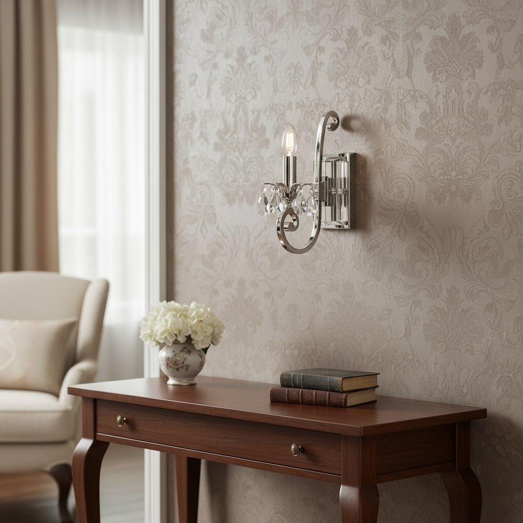 Talonis Crystal Accent Wall Light - Curved Chrome Arm Design for Living and Hallway Spaces T984