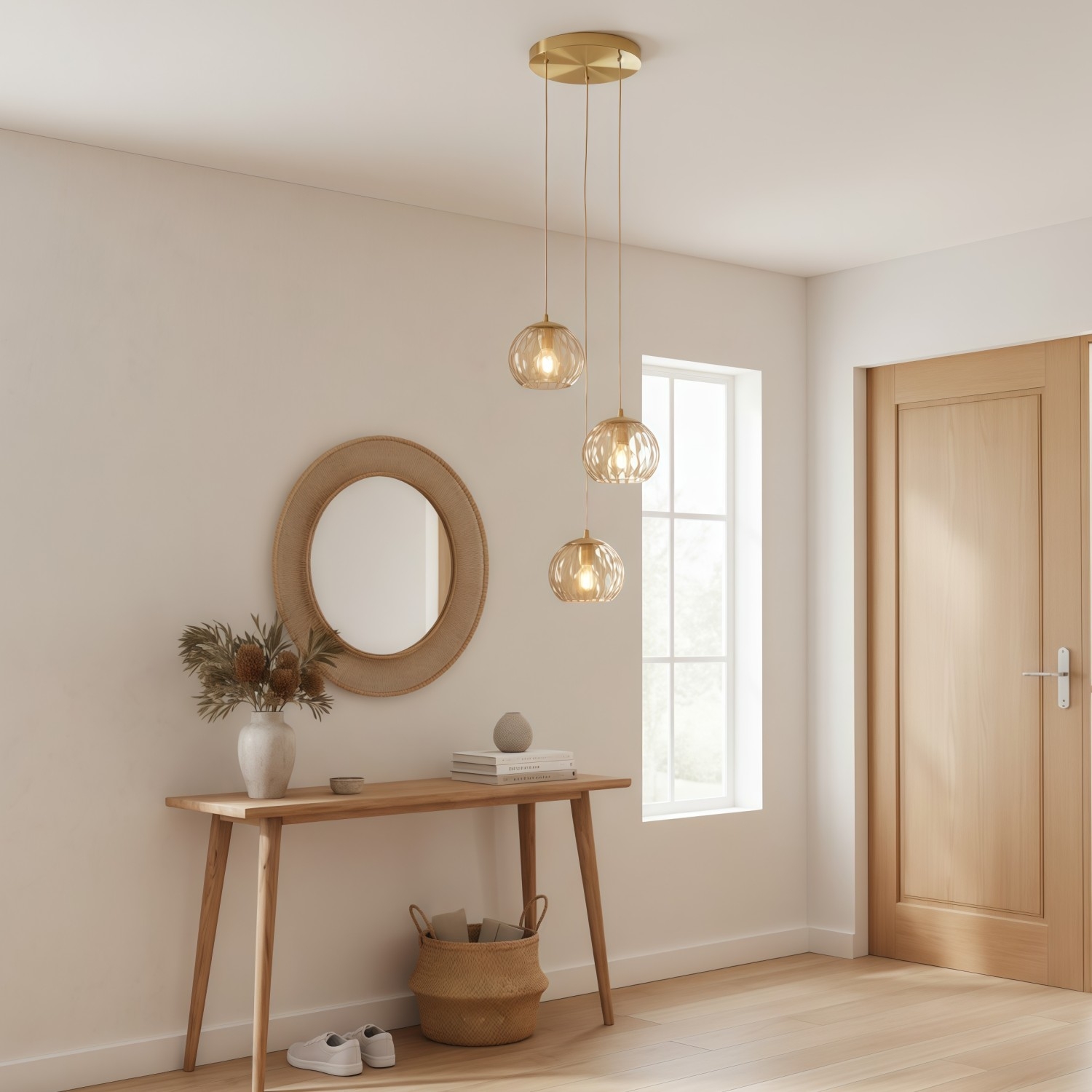 Tracian Dimpled Globes 3-Light Pendant Lamp - Sculptural Amber Lighting Ideal for Lounge or Entryway T1054